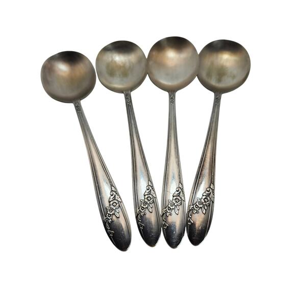 Vtg Lot 4 Oneida Queen Bess II 7in Round Bowl Soup Gumbo Spoons 1946 Silverplate - Picture 5 of 8